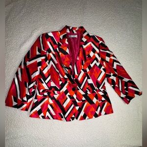 Kasper Red and Black Geometric Blazer